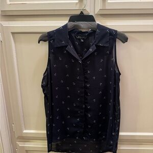 Navy Sleeveless Top with Anchor Print